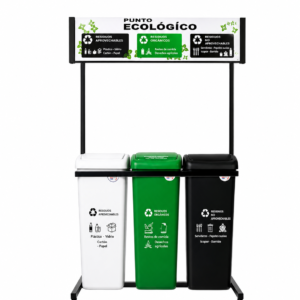 Punto Ecológico 55Ltrs con techo vaivén, 3 puestos.