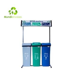 Punto Ecológico 55Ltrs con techo vaivén, 3 puestos.